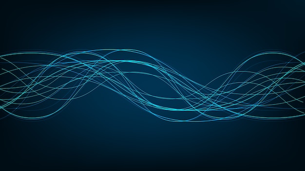 Onda de sonido digital de luz sobre fondo de tecnología, concepto que fluye, diseño para estudio de música y ciencia