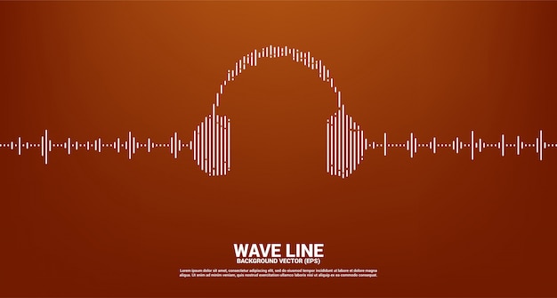 Onda de sonido de fondo del ecualizador de música. Icono de auriculares audiovisuales con estilo gráfico de onda de línea