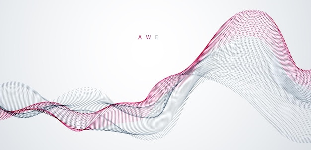 Onda de sonido de partículas dinámicas que fluye. Fondo abstracto de vector de curvas punteadas. Hermoso conjunto de puntos combinados en forma de onda 3d.