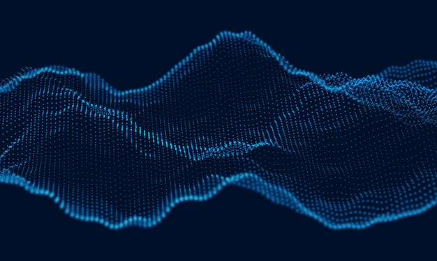 Onda de sonido de partículas dinámicas que fluye sobre la oscuridad