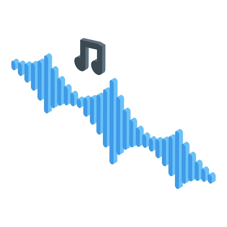 Vector onda sonora isométrica con icono de nota musical