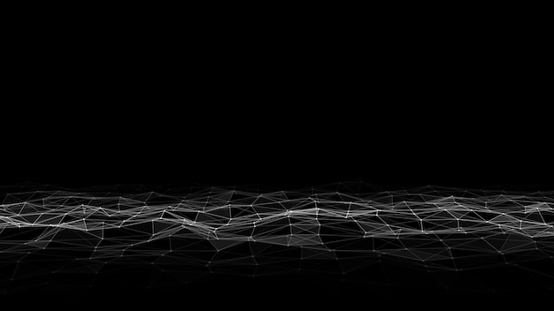 Onda de tecnología abstracta de partículas Visualización de grandes datos Fondo vectorial con puntos y líneas de movimiento Inteligencia artificial