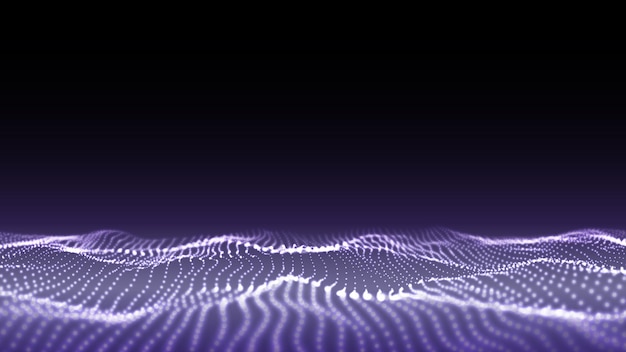 Onda de tecnología digital vectorial Ciberespacio oscuro con puntos y líneas de movimiento Fondo digital futurista Análisis de grandes datos