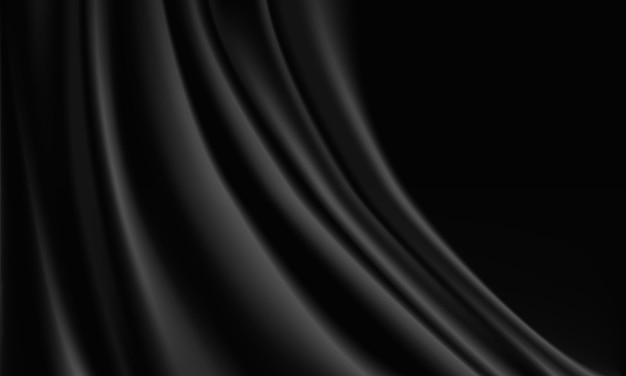 Onda de tela de seda negra abstracta con vector de fondo de lujo de espacio en blanco