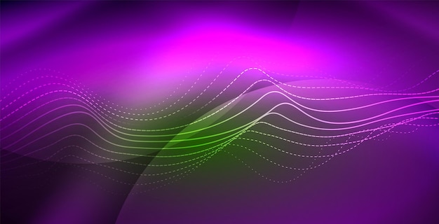 Ondas abstractas brillantes en la oscuridad movimiento brillante luz espacial mágica Techno fondo abstracto