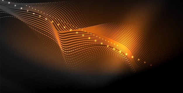 Ondas abstractas brillantes en la oscuridad movimiento brillante luz espacial mágica Techno fondo abstracto