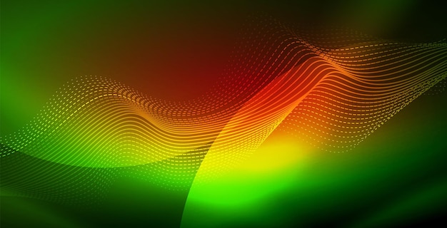 Ondas abstractas brillantes en la oscuridad movimiento brillante luz espacial mágica Techno fondo abstracto