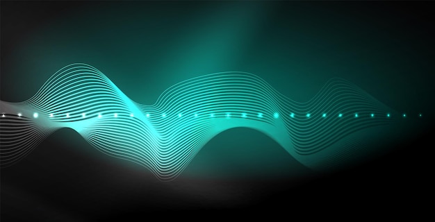 Ondas abstractas brillantes en la oscuridad movimiento brillante luz espacial mágica Techno fondo abstracto