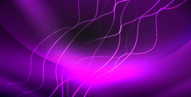 Ondas abstractas brillantes en la oscuridad movimiento brillante luz espacial mágica Techno fondo abstracto