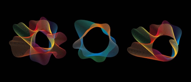 Ondas abstractas lineales sobre fondo oscuro Borde de banner vectorial