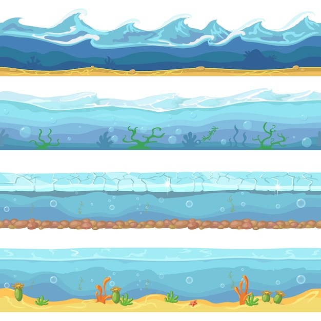 Vector ondas de agua del océano, mar transparente