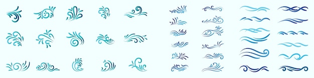 Ondas de agua vectoriales, fondo de ondas aqua, olas oceánicas y marinas, ilustración vectorial de iconos de ondas de agua,