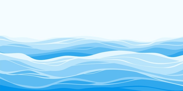 Ondas azules del mar agua fondo abstracto en estilo plano de dibujos animados