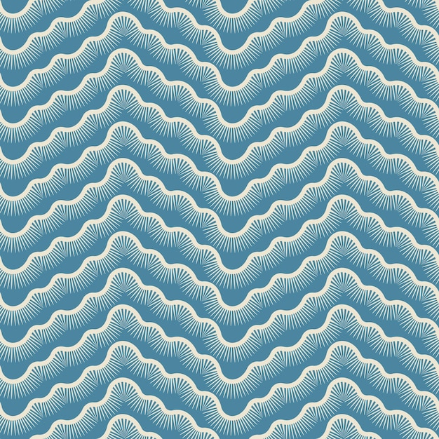 Ondas blancas estilizadas sobre un fondo azul con un patrón sin costuras
