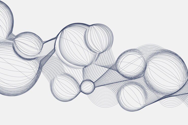 Vector ondas de burbuja de contorno futurista sobre fondo blanco en estilo de ciencia y tecnología