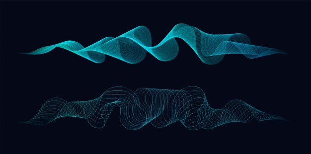 Ondas dinámicas abstractas de líneas y puntos que fluyen en la oscuridad