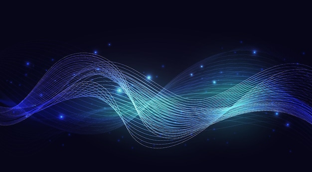 Ondas luminosas de neón azul efecto de brillo de luz abstracto viento mágico con destellos brillantes