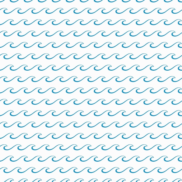 Ondas del mar azules patrón sin costuras salpicaduras del océano vectorial fondo o ornamento en estilo náutico simple para papel de envoltura textil o decoración de tela líneas de flujo de río horizontales corrientes onduladas repetidas