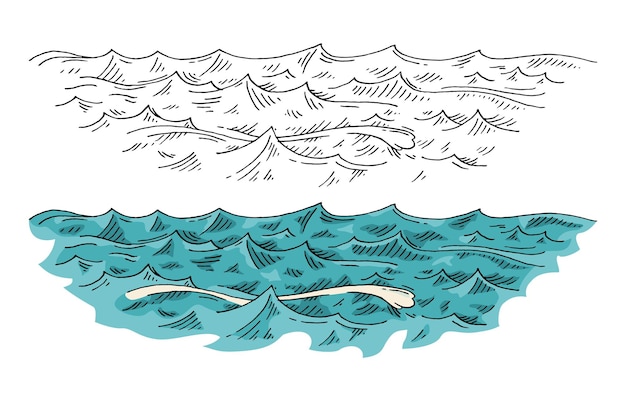 Ondas marinas ilustración en color de grabado vectorial vintage aislado en blanco