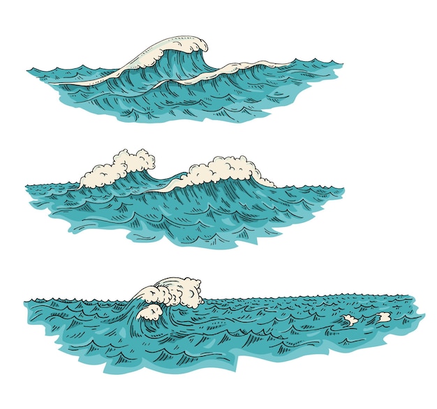 Ondas marinas Ilustración en color de grabado vectorial vintage aislado en blanco