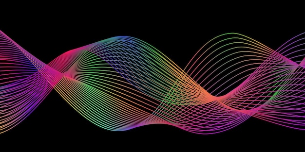 Ondas multicolores abstractas sobre fondo negro Ondas de sonido de color electrónico Ilustración vectorial