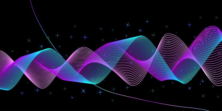 Vector ondas multicolores abstractas sobre fondo negro ondas de sonido de color electrónico ilustración vectorial