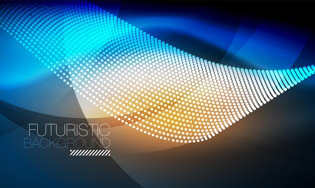 Ondas de partículas de humo suaves big data techno de fondo con elementos fluidos brillantes concepto de hitech