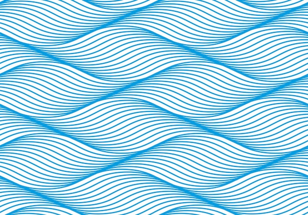 Ondas de patrones sin fisuras, líneas curvas de agua vectorial que moquean resumen repetir fondo sin fin, ondas rítmicas de color azul.
