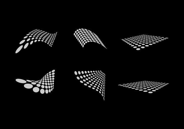 las ondas de puntos de la colección de diseño vectorial de iconos decorativos de medio tono.