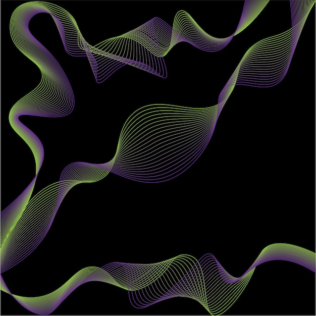 Ondas púrpuras y verdes en la ilustración de vector de abstracción de fondo negro