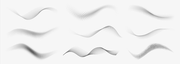 Ondas de semitono punteadas. Formas líquidas abstractas, efecto de onda textura de degradado punteado conjunto de ondas