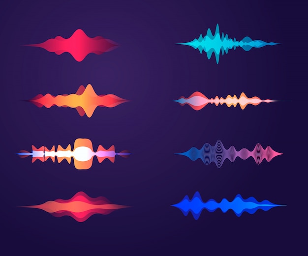 Ondas de sonido en diferentes colores, objetos de onda de amplitud.