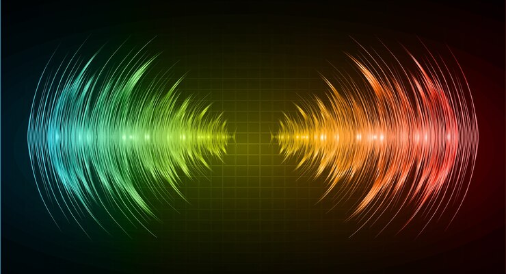 Vector las ondas de sonido oscilan amarillo oscuro rojo azul claro