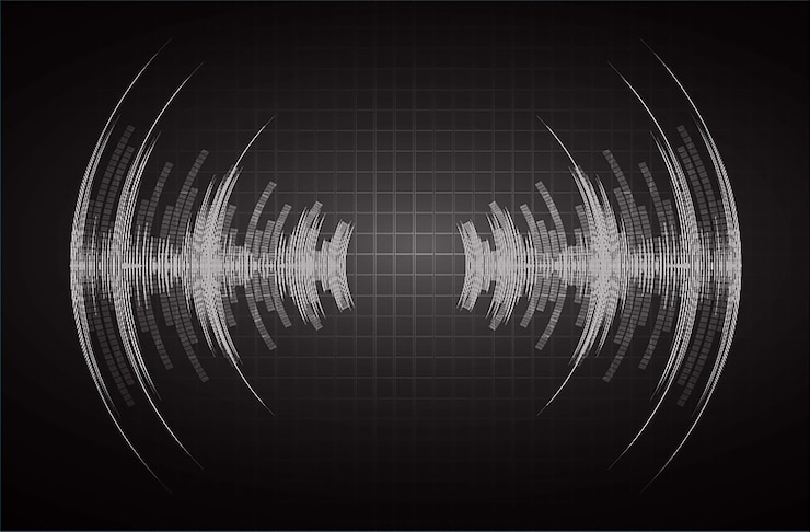 Vector ondas de sonido oscilando luz negra oscura
