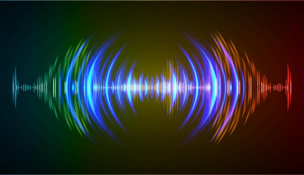 Vector ondas de sonido que oscilan la luz oscura.