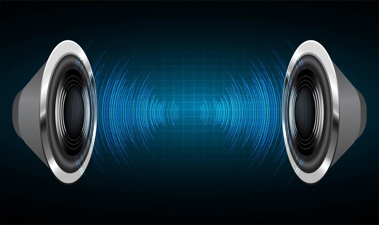 Vector ondas de sonido que oscilan la luz oscura.