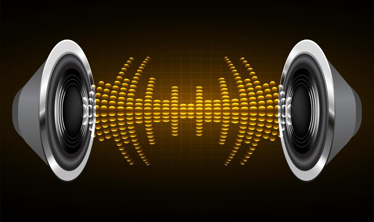 Vector ondas de sonido que oscilan la luz oscura.