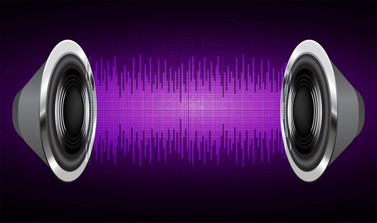 Vector ondas de sonido que oscilan la luz oscura.