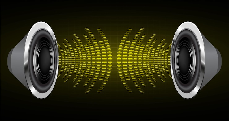 Vector ondas de sonido que oscilan la luz oscura.
