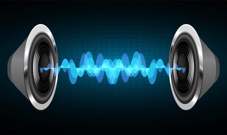 Vector ondas de sonido que oscilan la luz oscura.