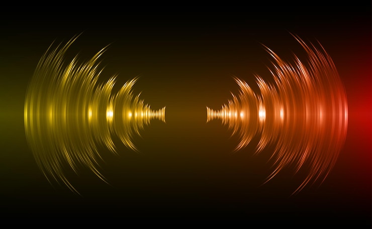 Vector ondas de sonido que oscilan la luz oscura.
