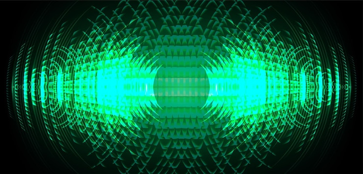Vector ondas de sonido que oscilan la luz oscura.
