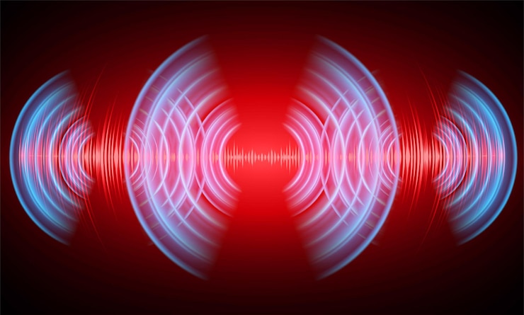 Vector ondas de sonido que oscilan música de luz oscura tecnología abstracta