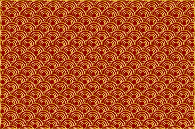 Ondas tradicionales chinas de textura dorada sobre fondo rojo.