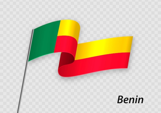 Ondeando la bandera de Benín en el asta de la bandera Plantilla para el día de la independencia