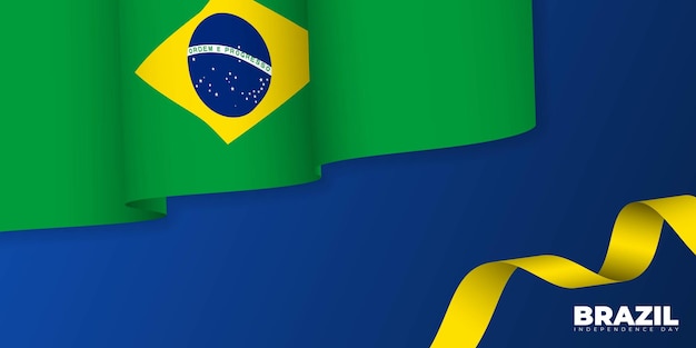 Ondeando la bandera de brasil con fondo azul para el día de la independencia de brasil o el diseño del día nacional
