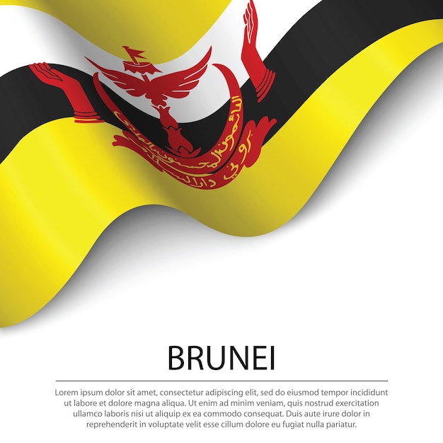 Ondeando la bandera de Brunei sobre fondo blanco. Plantilla de vector de banner o cinta para el día de la independencia