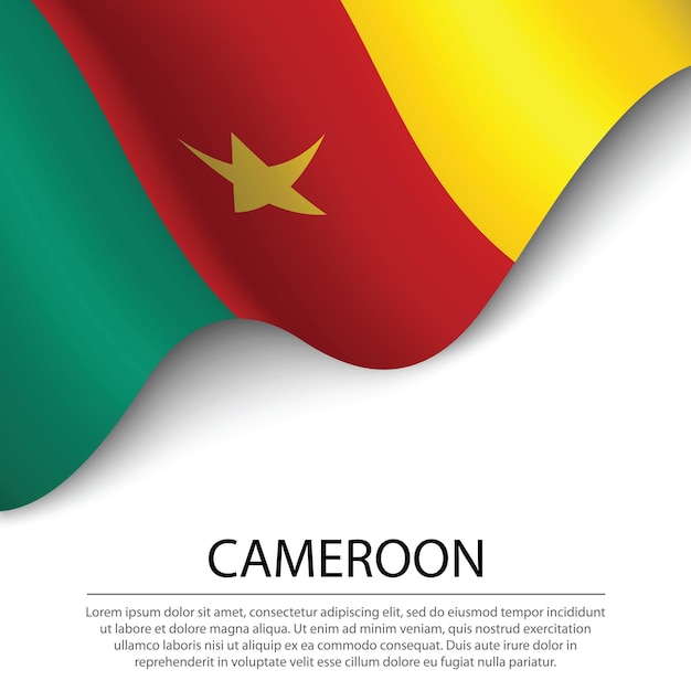 Ondeando la bandera de Camerún sobre fondo blanco. Plantilla de vector de banner o cinta para el día de la independencia