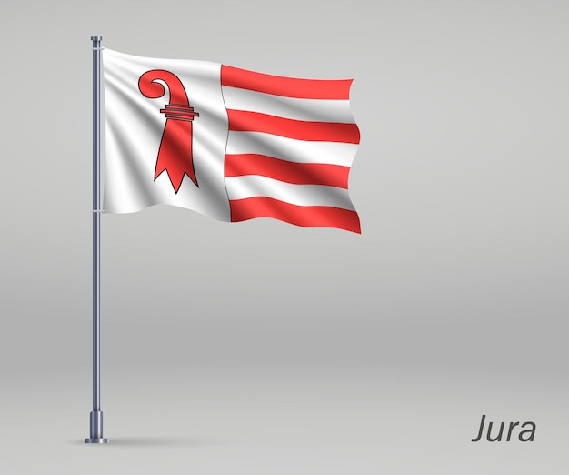 Ondeando la bandera del cantón de Jura de Suiza en asta de bandera Templat