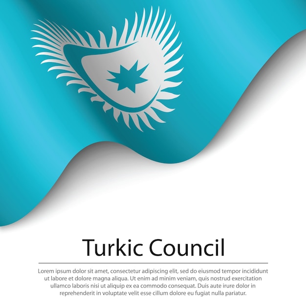 Ondeando la bandera del Consejo Turco sobre fondo blanco Banner o costilla